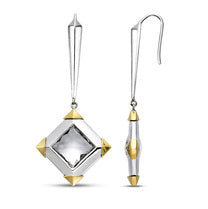 sterling silver and 18k earring with faceted clear quartz