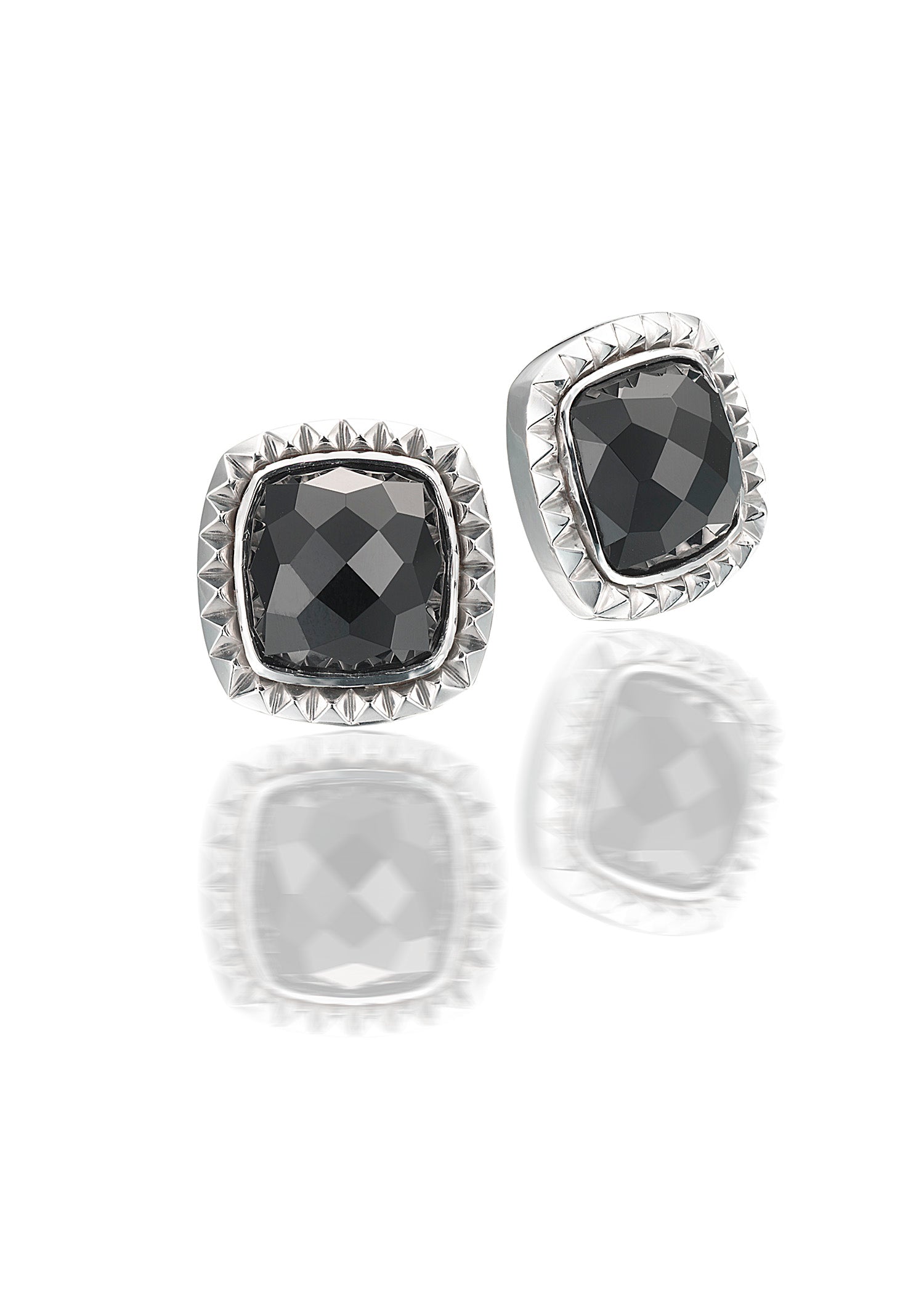 Dulce Square Button Earrings w/ Faceted Black Onyx