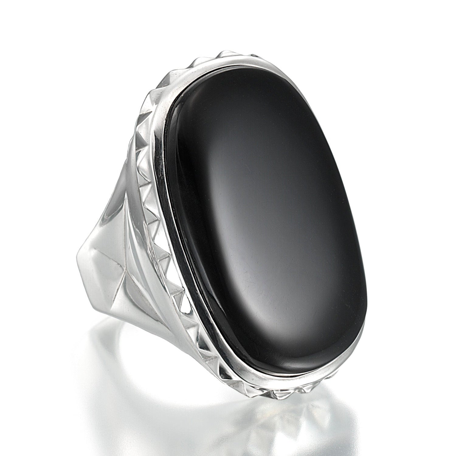 sterling silver ring with black onyx cabochon