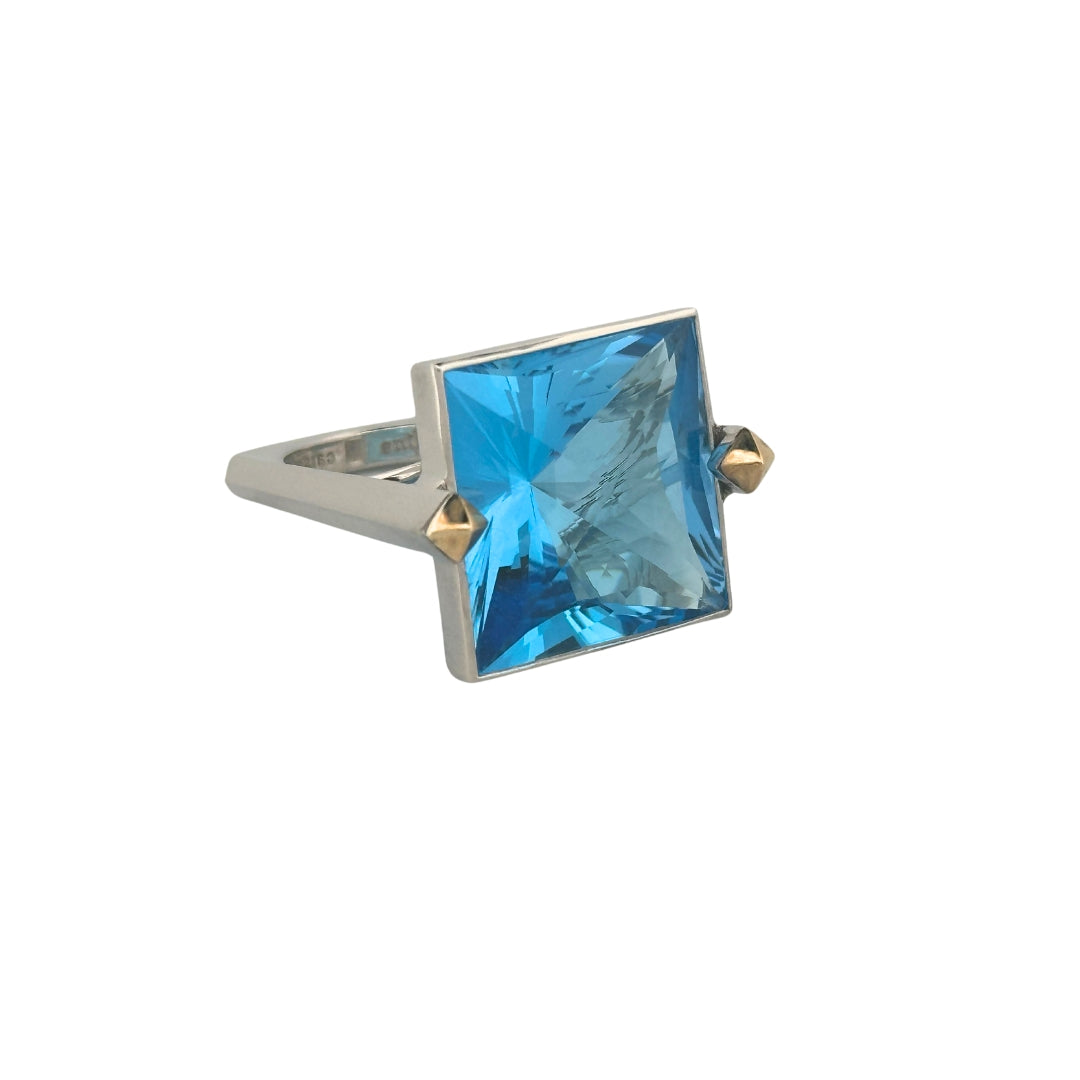 Luminore Mezza Ring in Sterling Silver and 18k w/ Faceted Blue Topaz