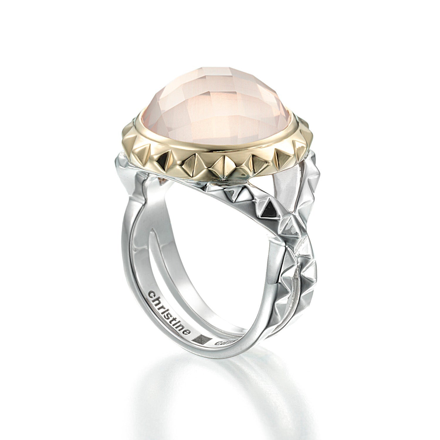 sterling silver and 18k ring with faceted rose quartz