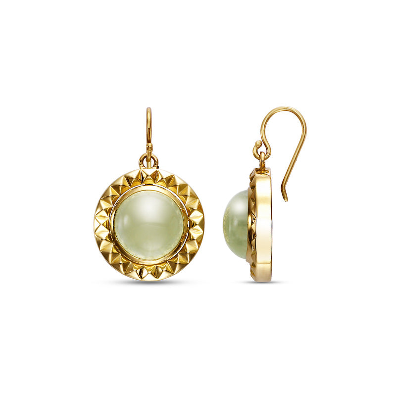 18k round earrings with green phrenite