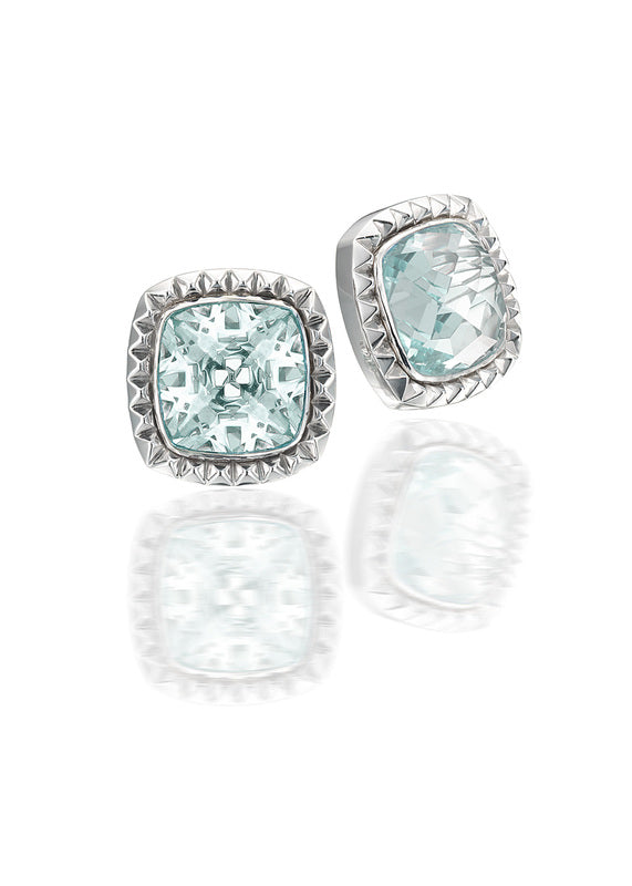 square sterling silver earrings with faceted blue topaz