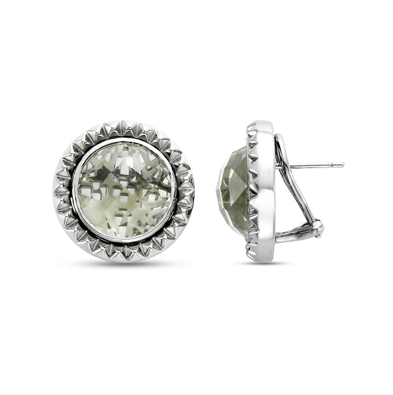 round sterling silver earrings with faceted green amethyst