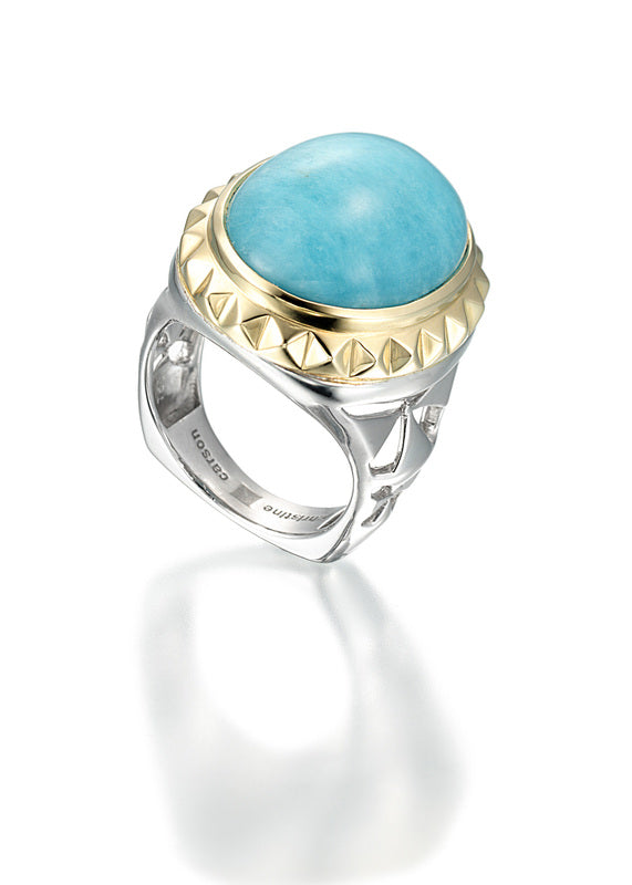 sterling silver and 18k ring with amazonite cabochon