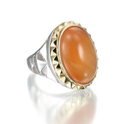 sterling silver and 18k with orange carnelian cabochon