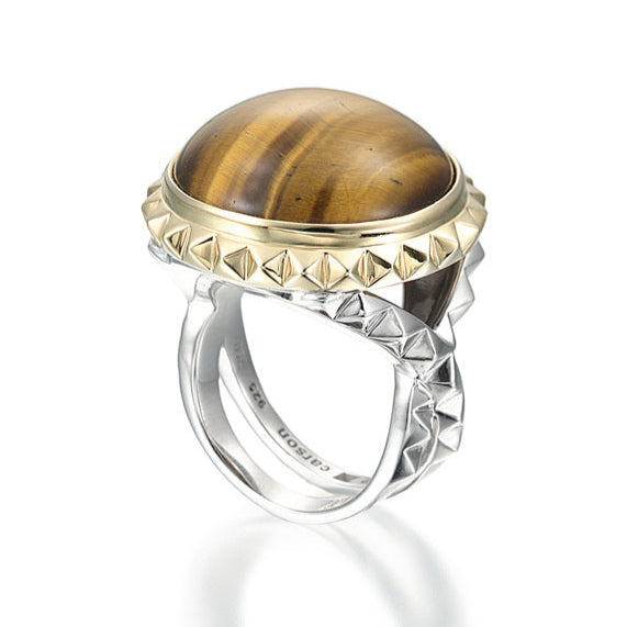 sterling silver and 18k ring with tiger eye cabochon