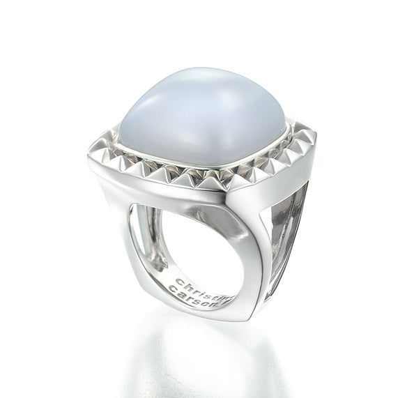 square sterling silver ring with blue calcedony