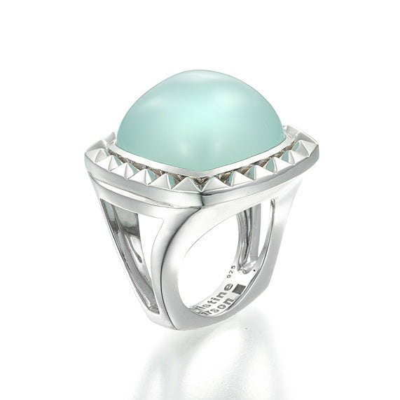 sterling silver ring with green chalcedony cabochon