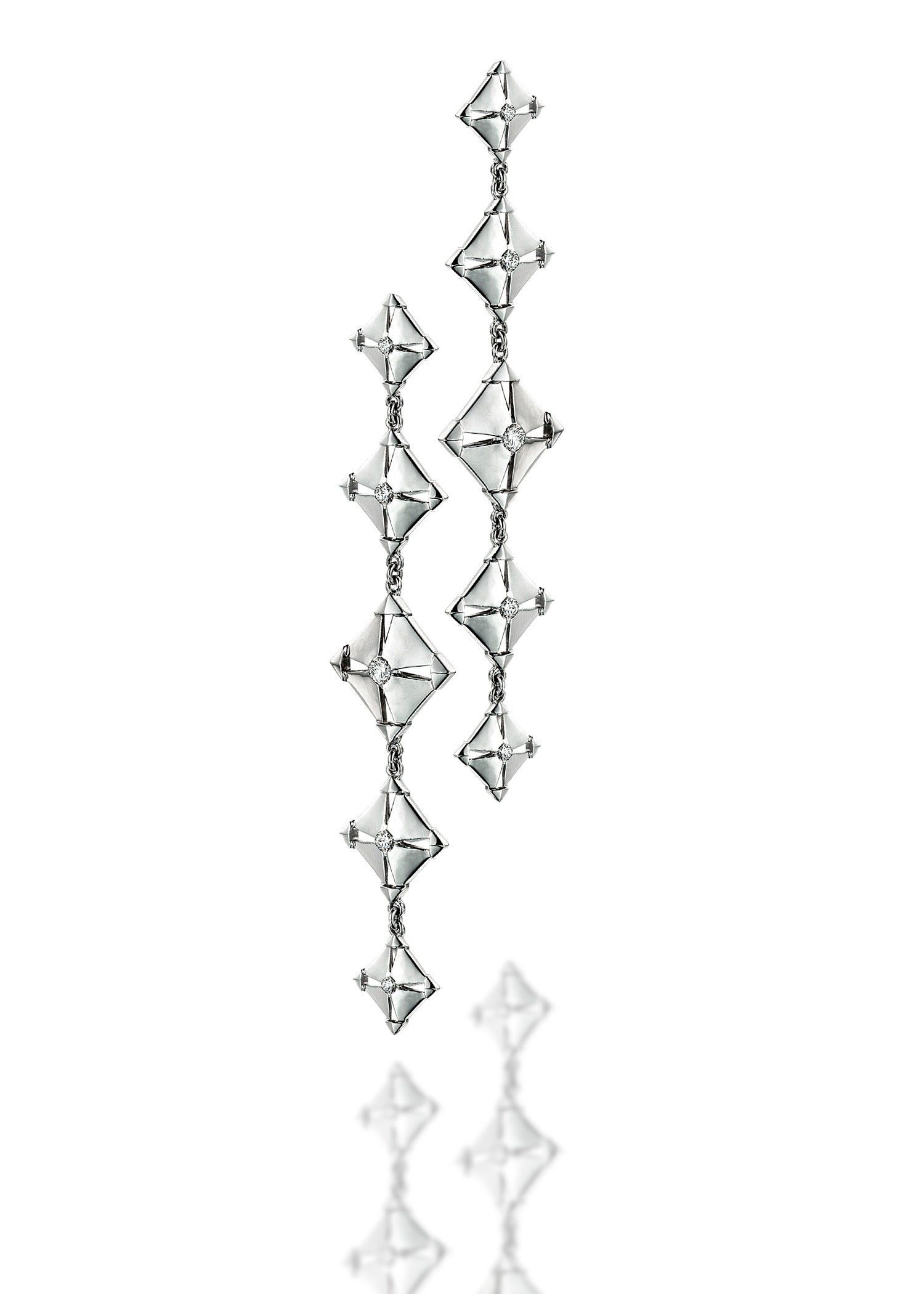Penta Drop Earring in Sterling Silver w/ Diamonds