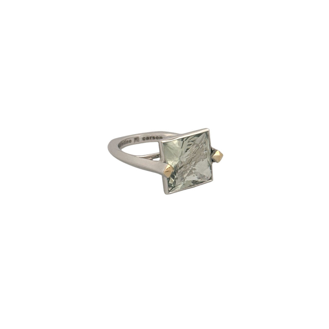 Luminore Mini Ring in Sterling Silver and 18k w/ Faceted Green Amethyst