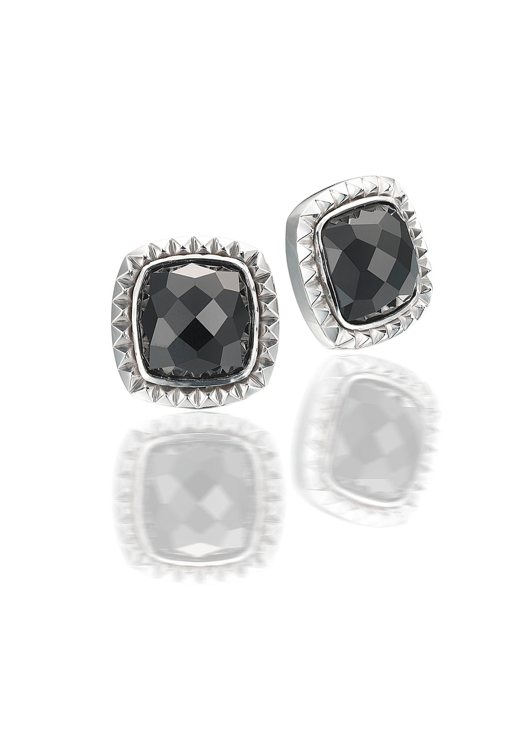 Dulce Square Button Earrings w/ Faceted Black Onyx