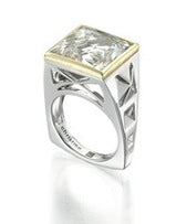 sterling silver and 18k ring with faced clear quartz