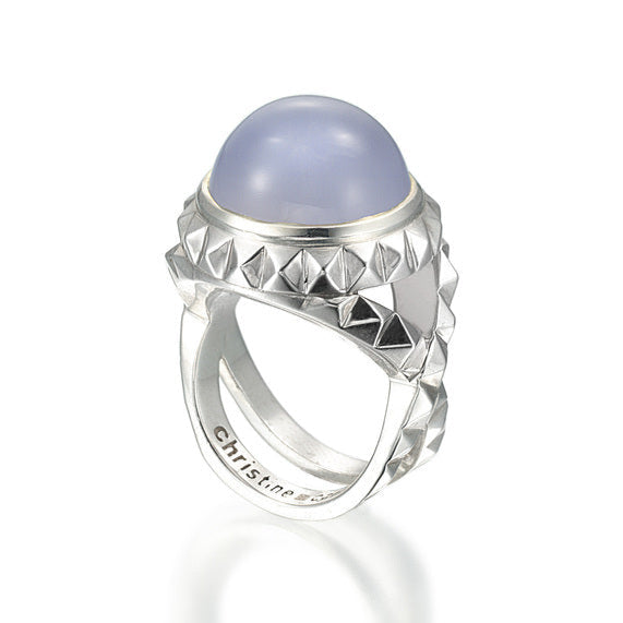 sterling silver ring with blue chalcedony cabochon