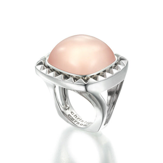 Sterling silver ring with pink calcedony cabochon