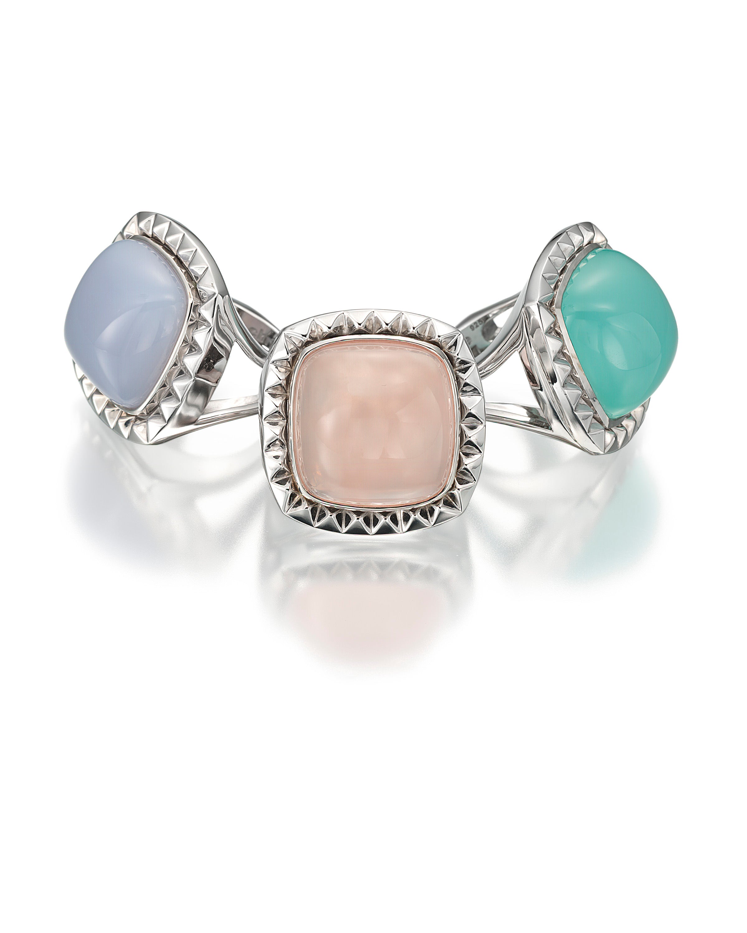 square sterling silver chalcedony cabochon rings